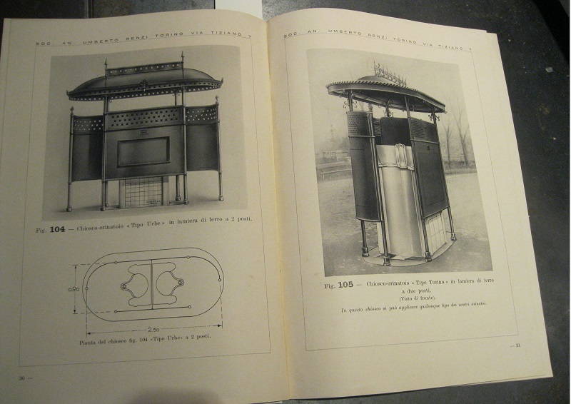 S. A. U.to Renzi. Torino. Impianti idraulici sanitari e di riscaldamento per uso pubblico ed industriale. 1930. Catalogo chioschi, orinatoi e latrine